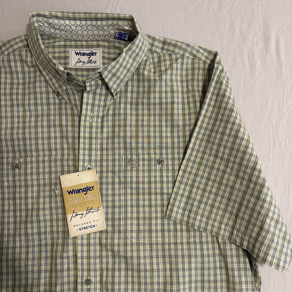 Wrangler George Strait Relaxed Fit Stretch Plaid Short Sleeve Shirt Mens XL